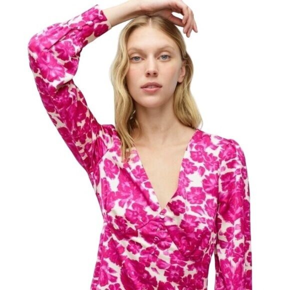 New! J.Crew Size 0 Pink Floral V-Neck Top Blouse - Picture 2 of 12